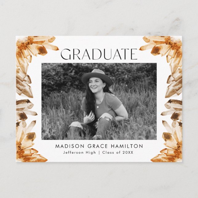 Watercolor Orange Crystal Photo Graduation Party Invitation Postcard (Front)