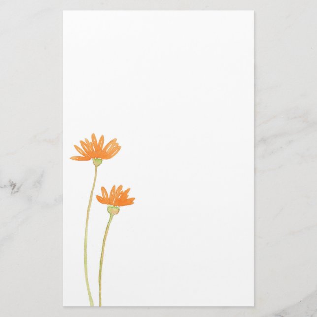 Watercolor Orange Daisies Stationery (Front)