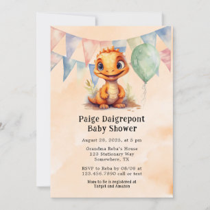 Watercolor Orange Dinosaur Boy Baby Shower  Invitation