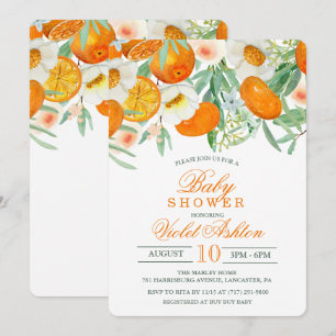Watercolor Orange Floral Baby Shower Invitation
