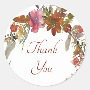 Watercolor orange floral boho thank you classic r round sticker