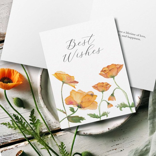 Watercolor Orange Floral Bridal Shower Card (Bridal shower cards watercolor orange poppy flower art by Victoria Grigaliunas )