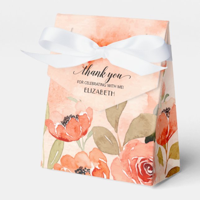 Watercolor Orange Floral Bridal Shower Favour Box (Front Side)