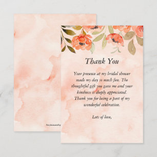 Watercolor Orange Floral Bridal Shower Thank You Card