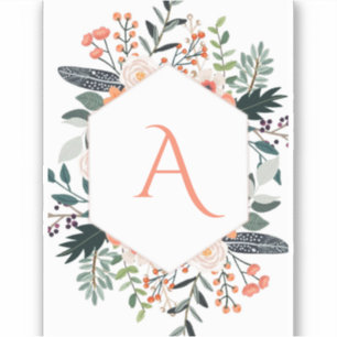 Watercolor Orange Floral greenery  initial
