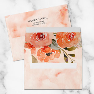 Watercolor Orange Floral Lined Envelope