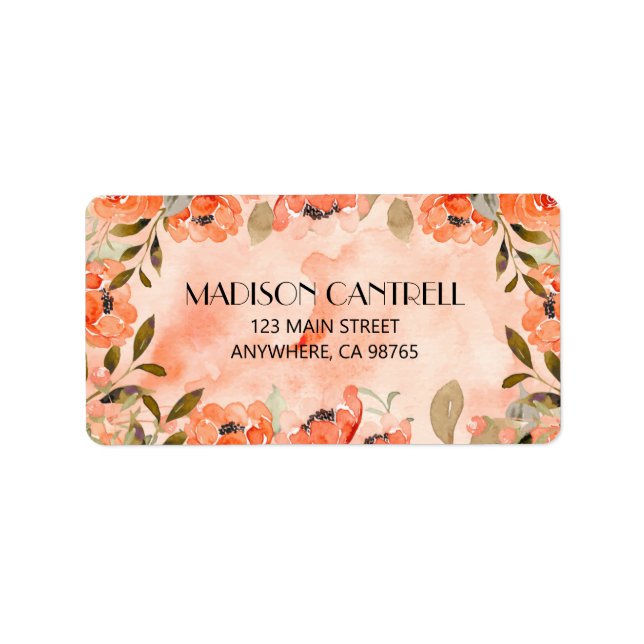Watercolor Orange Floral Return Address Label (Front)