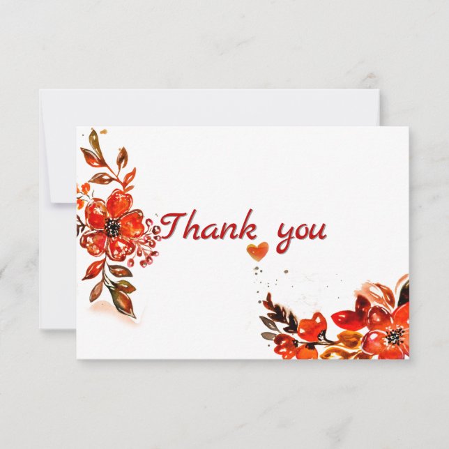 Watercolor Orange Floral Thank You Card (Front)