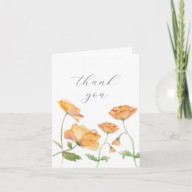 Watercolor Orange Floral Thank You Card (Front)