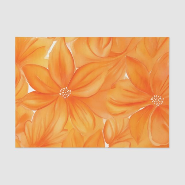 Watercolor orange floral vibrant botanical tissue paper (Front)