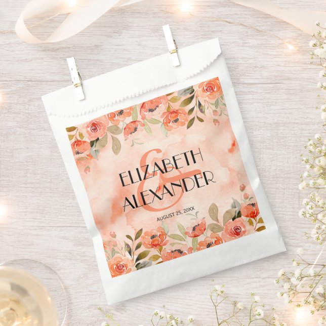 Watercolor Orange Floral Wedding Favour Bags (Clipped)