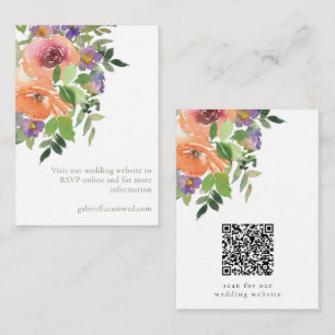 Watercolor Orange Floral Wedding Website QR RSVP Enclosure Card