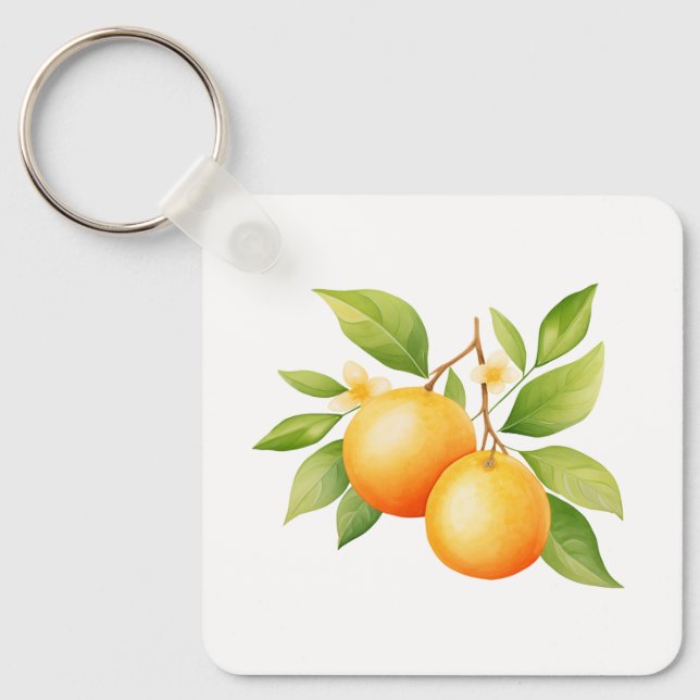 Watercolor Orange Flower Key Ring (Front)