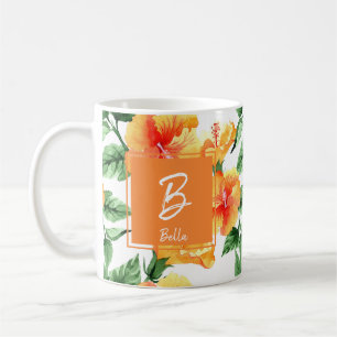 Watercolor Orange Flower Stamp Monogram Girl Coffee Mug