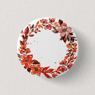 Watercolor orange flowers 3 cm round badge