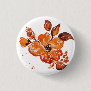 Watercolor orange flowers 3 cm round badge