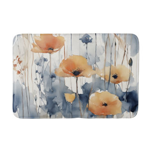 Watercolor Orange Flowers Blue Indigo Design 347 Bath Mat