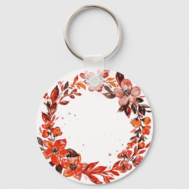 Watercolor orange flowers key ring (Front)