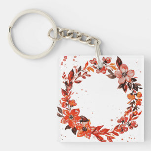Watercolor orange flowers key ring