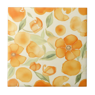 Watercolor Orange flowers pattern Tile