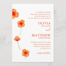 Watercolor orange flowers. Simple floral wedding