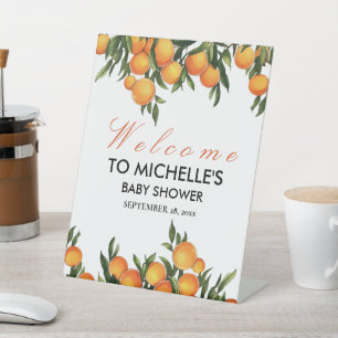 Watercolor Orange fruit Baby Shower Welcome Pedestal Sign