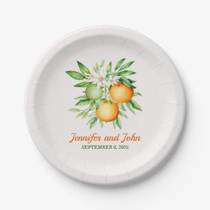 Watercolor Orange Fruit Botanical Wedding Paper Plate