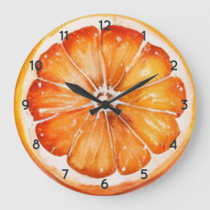 Watercolor Orange fruit Clock with Black numbers