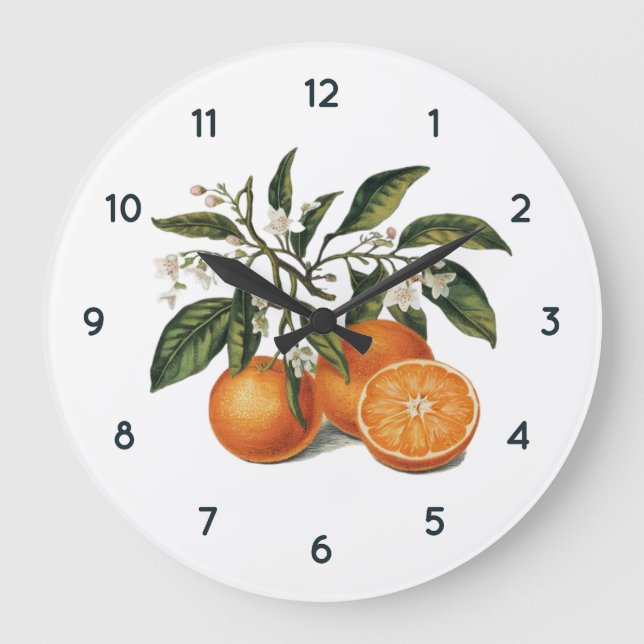 Watercolor Orange fruit Clock with Black numbers (Front)