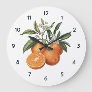 Watercolor Orange fruit Clock with Black numbers