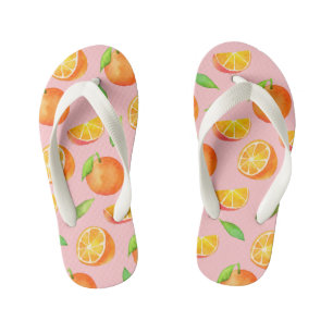 Watercolor Orange Fruit Pattern Kid's Flip Flops