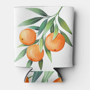 Watercolor Orange Fruits: Branches Isolated. Can Cooler
