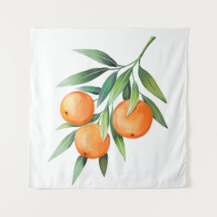 Watercolor Orange Fruits: Branches Isolated. Tapestry