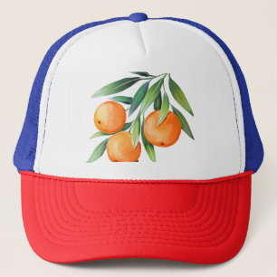 Watercolor Orange Fruits: Branches Isolated. Trucker Hat