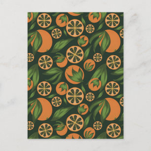 Watercolor Orange Green Fruit Pattern Postcard