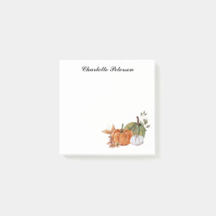 Watercolor Orange Green White Pumpkin Thanksgiving Post-it Notes