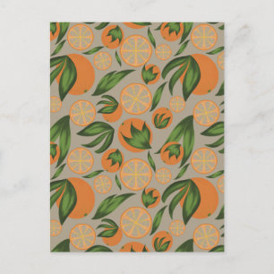 Watercolor Orange Grey Fruit Pattern  Postcard
