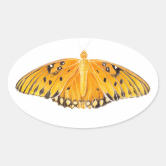 Watercolor Orange Gulf Fritillary Butterfly Oval Sticker