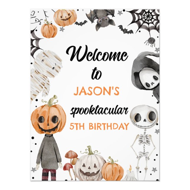 Watercolor Orange Halloween Birthday Welcome Sign  (Front)
