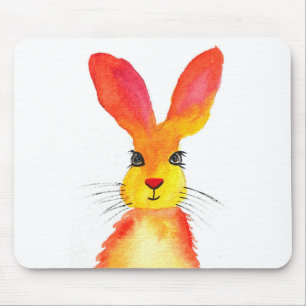 Watercolor orange hare animals woodland rabbit mouse mat