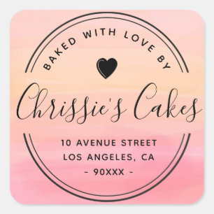 watercolor orange homebaked script lettering square sticker