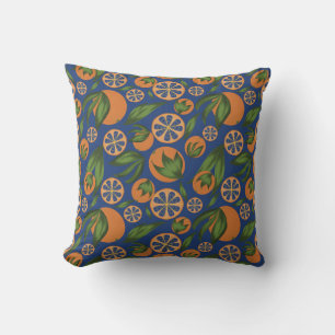 Watercolor Orange Indigo Fruit Pattern Cushion