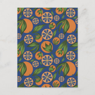 Watercolor Orange Indigo Fruit Pattern Postcard