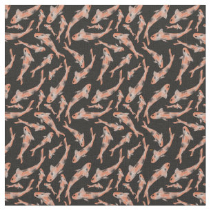 Watercolor Orange Koi Black Fish Pattern Fabric