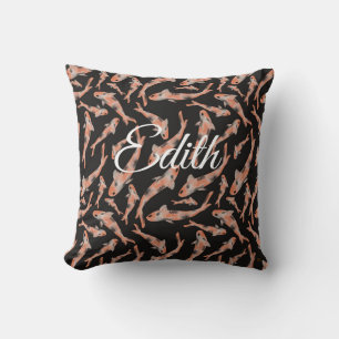 Watercolor Orange Koi Fish Black Personalised  Cushion