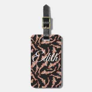 Watercolor Orange Koi Fish Black Personalised  Luggage Tag