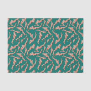 Watercolor Orange Koi Fish Teal Pattern Tissue Paper