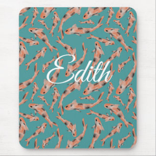 Watercolor Orange Koi Fish Turquoise Personalised Mouse Mat