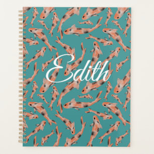 Watercolor Orange Koi Fish Turquoise Personalised Planner