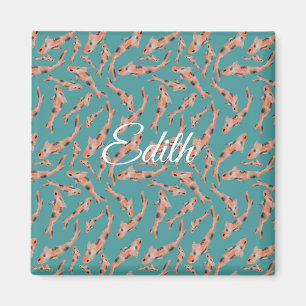 Watercolor Orange Koi Fish Turquoise Personalized Magnet